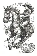 capricorn constellation above cowgirl on horse galloping tattoo design idea