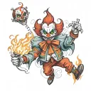 sketch tattoo evil scary clown juggling 4 elements fire earth air water tattoo design idea