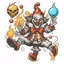 sketch tattoo evil scary clown juggling 4 elements fire earth air water tattoo design idea