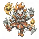sketch tattoo evil scary clown juggling 4 elements fire earth air water tattoo design idea