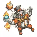 sketch tattoo evil scary clown juggling 4 elements fire earth air water tattoo design idea