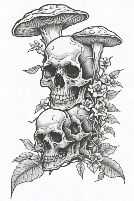 skulls and mushrooms tattoo design idea