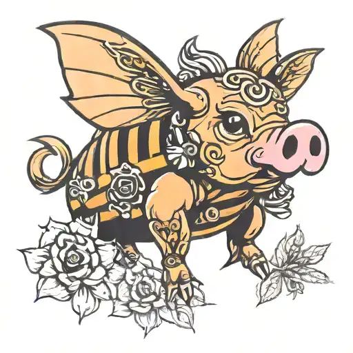 pig bumblebee tattoo design idea