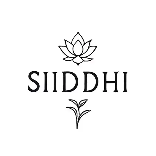 "SIDDHI" Minimal Elegant (Fine-line Style)Font: Thin serif or cursiveElements: Lotus flower, dotwork mandala, or delicate line tattoo design idea