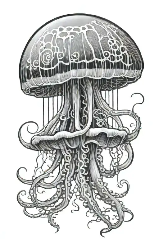 A jellyfish with long, beautifully curved tentacles tattoo design idea