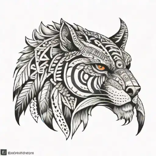 Design a Native American and African tribal shoulder tattoo featuring an owl, lion, and wolf with intricate geometric pa tattoo design idea