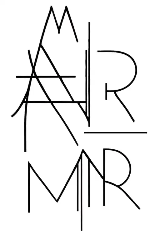 interwoven initials AR, BR, LR, MR minimalistic black and white  tattoo design idea