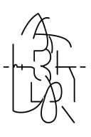 interwoven initials AR, BR, LR, MR minimalistic black and white  tattoo design idea