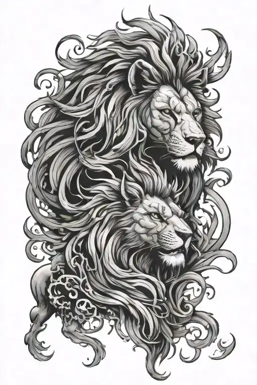 lion and phoenix rising from the ashes tattoo design idea