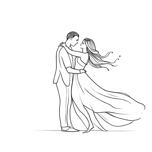 couple dancing line art minimal unisex persan embracing tattoo design idea