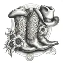 sunflowers, cowboy boots, cowboy hat, horse, horseshoe, in memory of my dad tattoo design idea