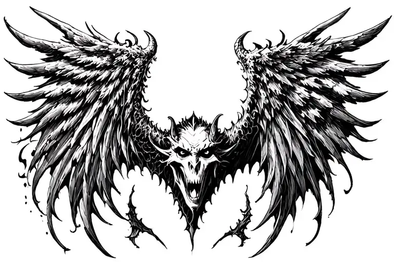 demon wings surrounded tattoo design idea