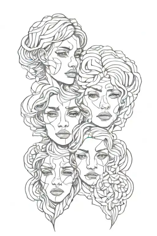 3 faces on top of each other tattoo design idea