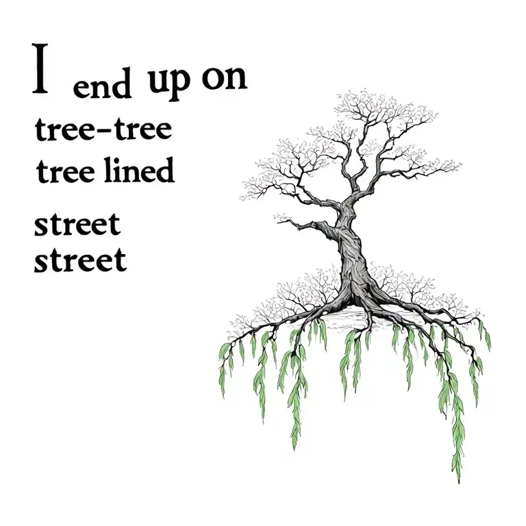 "I end up on tree-lined street" A willow tree on the right shoulder tattoo design idea