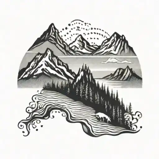 west coast mountain scene tattoo design idea