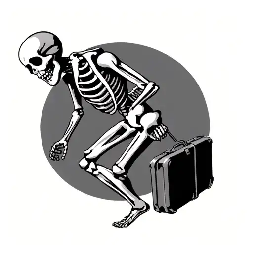 skeleton with suitcase running  tattoo design idea