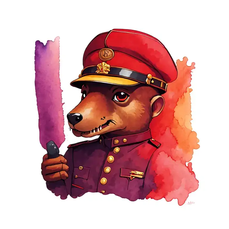 Mole in military uniform in full growth tattoo design idea