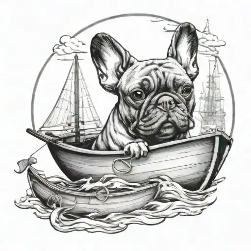 carpe diem " with a draw / french bulldog / boat tattoo design idea