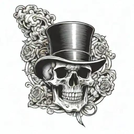 skull with top hat smoking cigar tattoo design idea