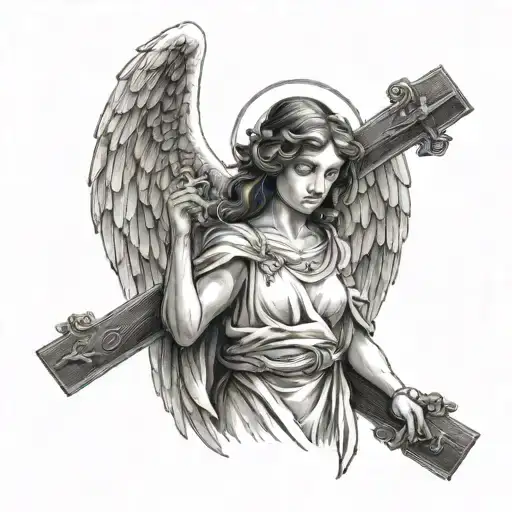 Angel holding a cross tattoo design idea