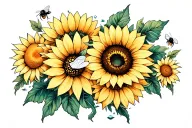 tiffany, crush, sunflower, daisy, bumble bee, pond, love, grief tattoo design idea