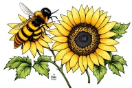 tiffany, crush, sunflower, daisy, bumble bee, pond, love, grief tattoo design idea