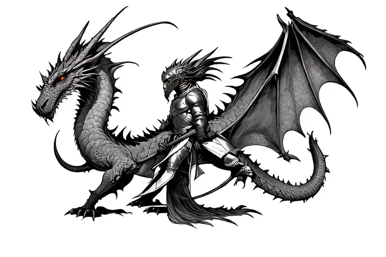 Archère and knight who kills a dragon tattoo design idea