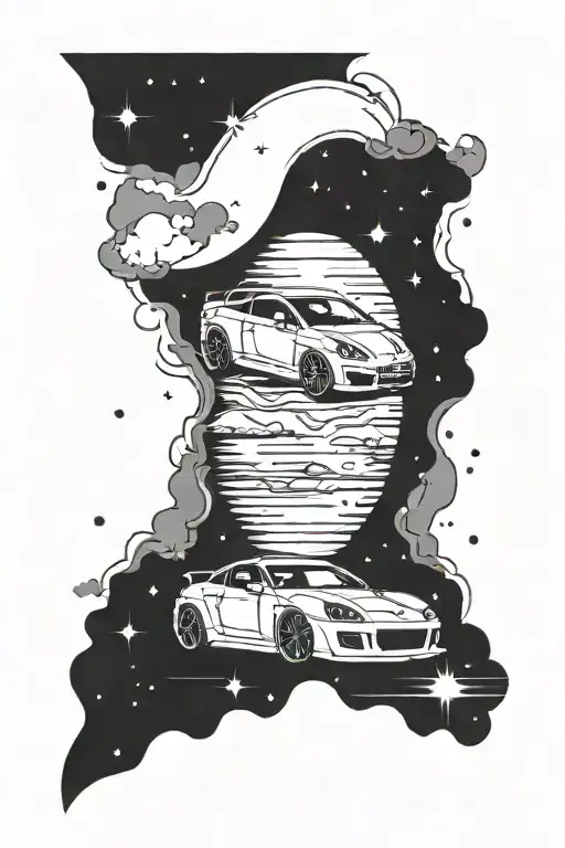 sports car drift night sky tattoo design idea