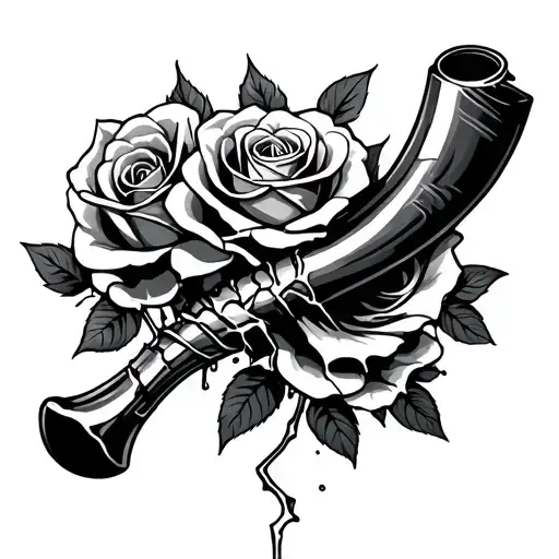 crack pipe with roses wrapped around them and crack in the stem tattoo design idea