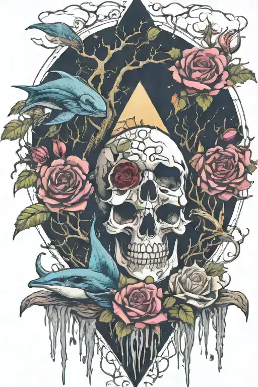 eyeball pyramid dragon roses skull tattoo design inspired tattoo with a big tree waterfall moon whale nasty bird snakes  tattoo design idea