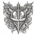 a equal scaled balanced with a heart on one side and a dagger on the other side  tattoo design idea