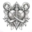 a equal scaled balanced with a heart on one side and a dagger on the other side  tattoo design idea