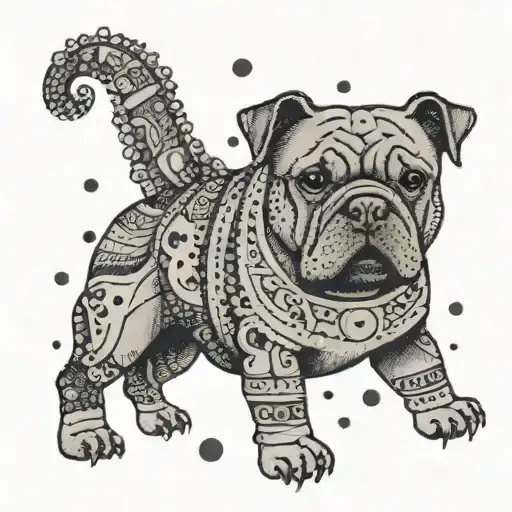 A tattoo of a Korean traditional instrument with a pixelated American bully in the background tattoo design idea