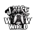 the Word JUICE WRLD with a MINATURE PITBULL  tattoo design idea