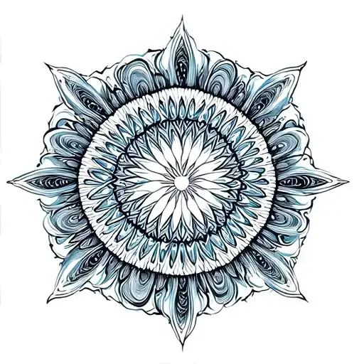 ocean waves transforming into concentric mandala patterns, abstract symmetry, depth and expansion, clean line work tattoo design idea
