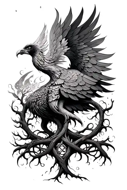 Celtic tree of life with a phoenix emerging tattoo design idea
