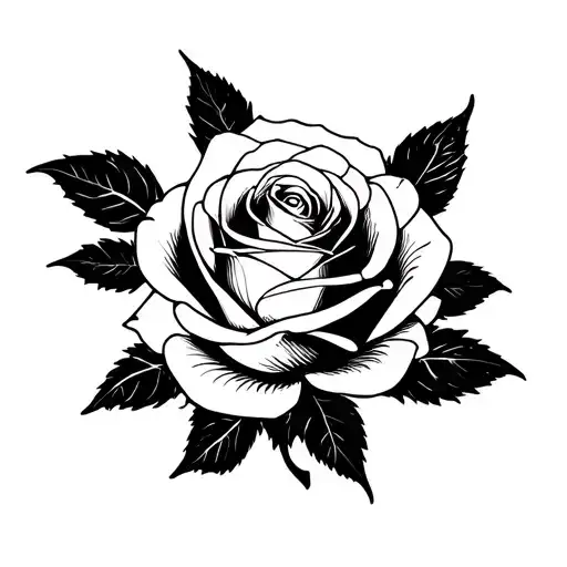 Minimalist rose tattoo stencil, bold black ink, clean sharp lines, high contrast, single continuous line art, geometric  tattoo design idea