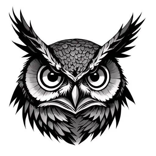 athena's owl with evil eye sockets tattoo design idea