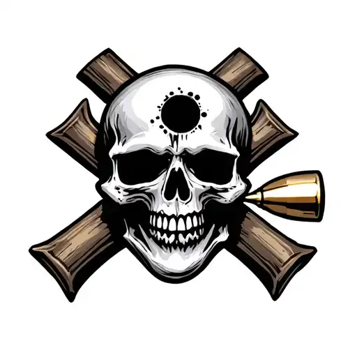 war medal with a skull with a bullet hole in it tattoo design idea
