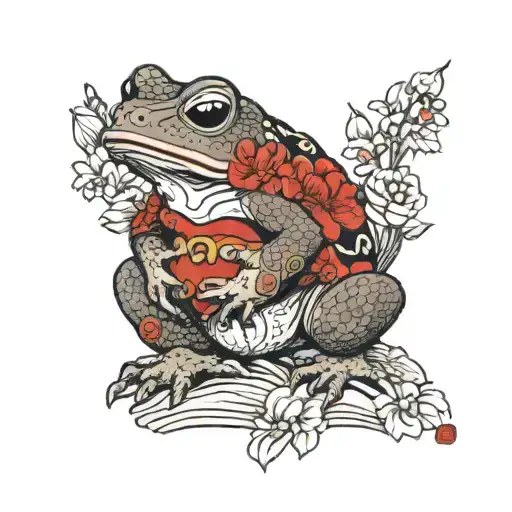 Japanese toad holding a flower tattoo design idea