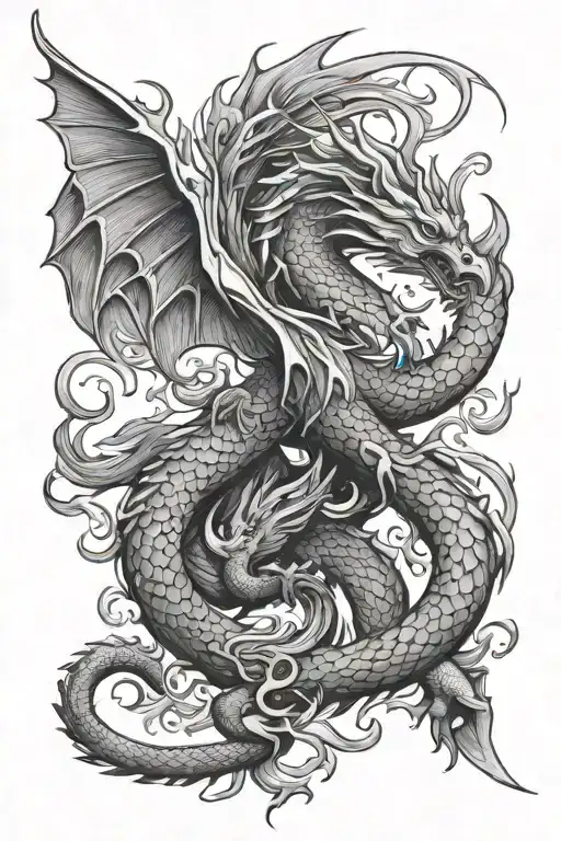 dragon and phoenix  tattoo design idea