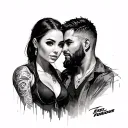 A sketch of a couple tattoo in the style of the film ‘Fast and Furious’. tattoo design idea