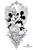 Disney Cstle. mickey and Minnie, Beauty and the beast, Ariel, Nemo , sebastian and flounder under the sea tattoo design idea