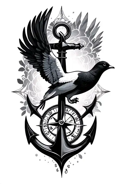 compass anchor dove tattoo design idea