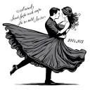 couple dancing in the sunshine with wedding date tattoo. The woman is spinning in one leg tattoo design idea