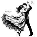 couple dancing in the sunshine with wedding date tattoo. The woman is spinning in one leg tattoo design idea
