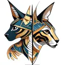 Anubis and Bastet Egyptian Goddess merging together Head Tattoo, tribal style tattoo design idea