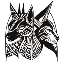 Anubis and Bastet Egyptian Goddess merging together Head Tattoo, tribal style tattoo design idea
