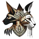 Anubis and Bastet Egyptian Goddess merging together Head Tattoo, tribal style tattoo design idea