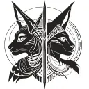 Anubis and Bastet Egyptian Goddess merging together Head Tattoo, tribal style tattoo design idea